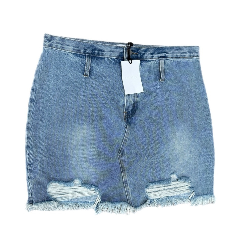 GREY LAB LOS ANGELES High Rise Denim Skirt Light Wash 90s Style Distressed Sz L - Picture 5 of 10